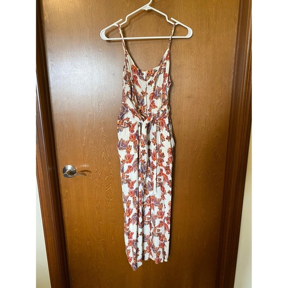 Free People Hot Tropics Cream Floral Wide Crop Leg Romper Jumpsuit—Size 8 - Picture 3 of 8